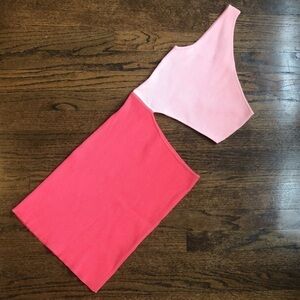 Bershka Ribbed Stretch Color Block One-Shoulder Cut-Out Bodycon Mini Dress